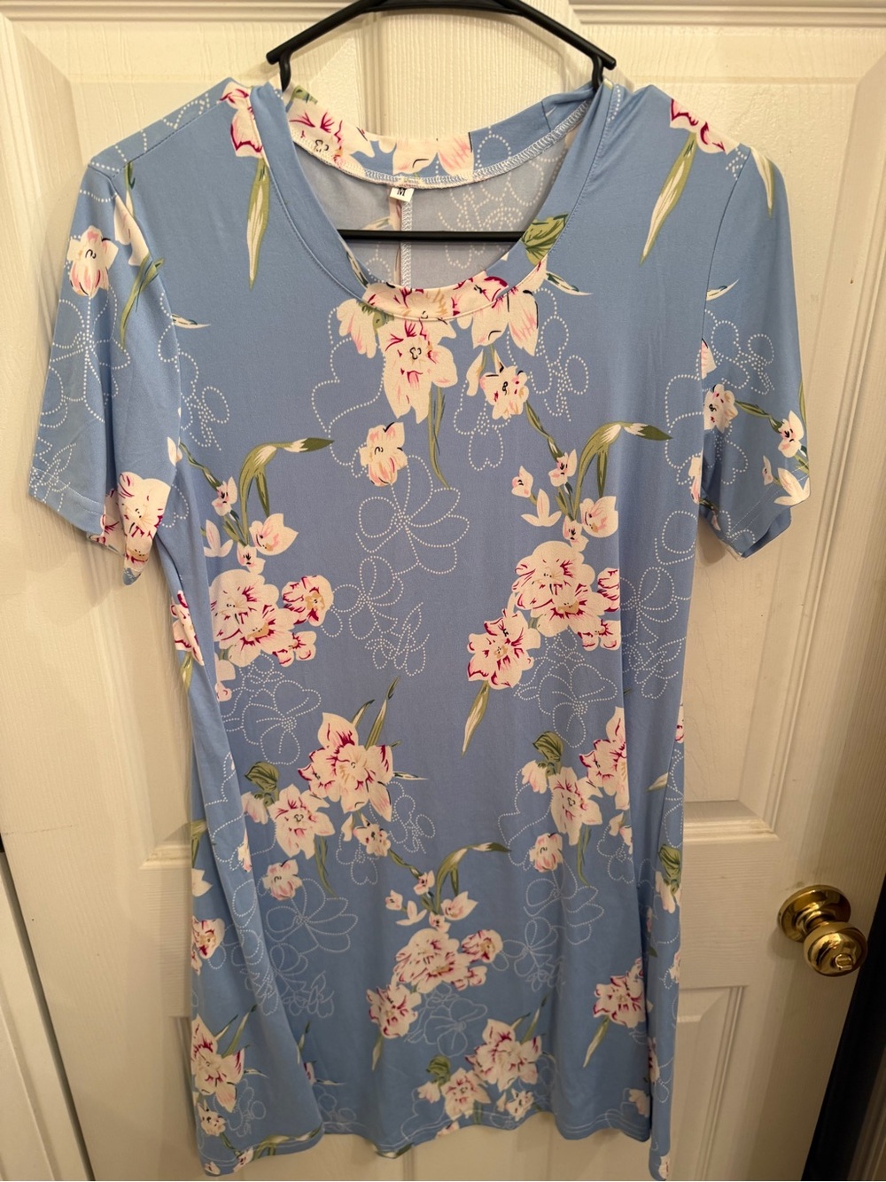 Light Blue Floral Short Sleeve Dress